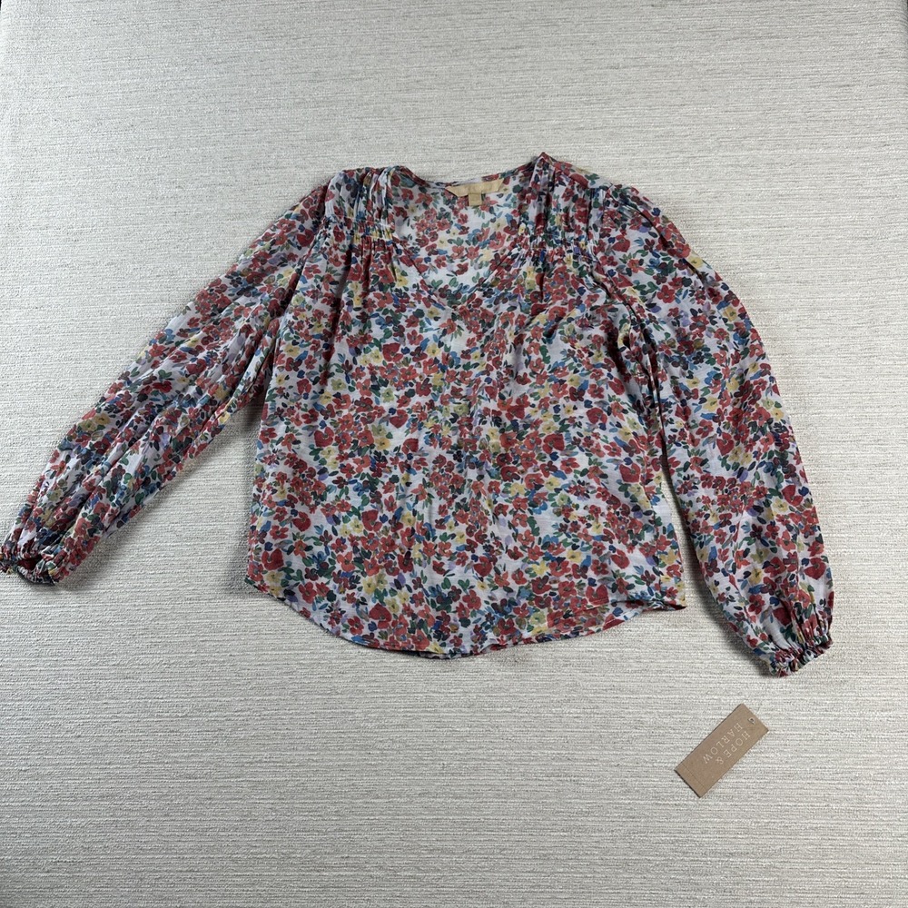 Cottagecore Boho Floral Gauze Peasant Blouse Romantic Prairie Top NWT S Pleated